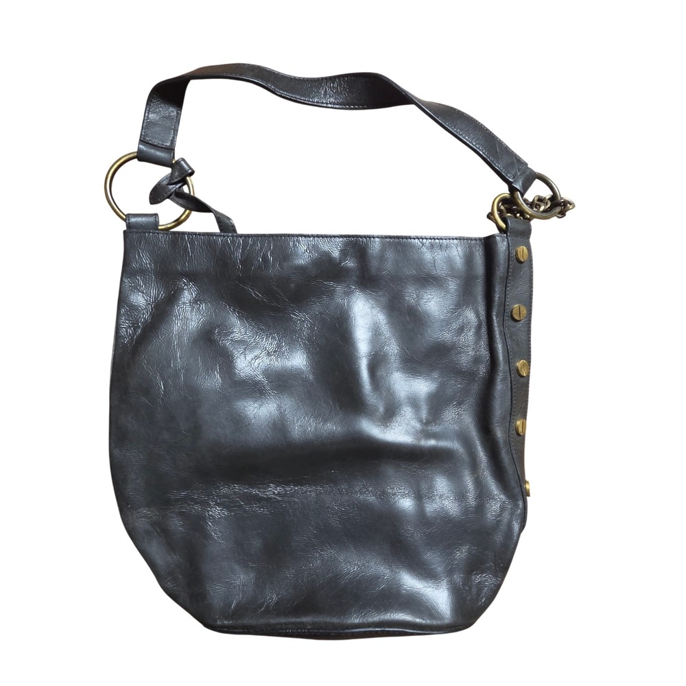 Tabitha Webb Leather Hobo Bucket Bag Shoulder Bag Studded Brass Hardware Retro